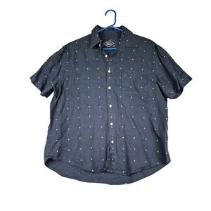 Alex Crane Mens XL Ola Shirt Navy Blue Linen Short Sleeve Geometric Print Button